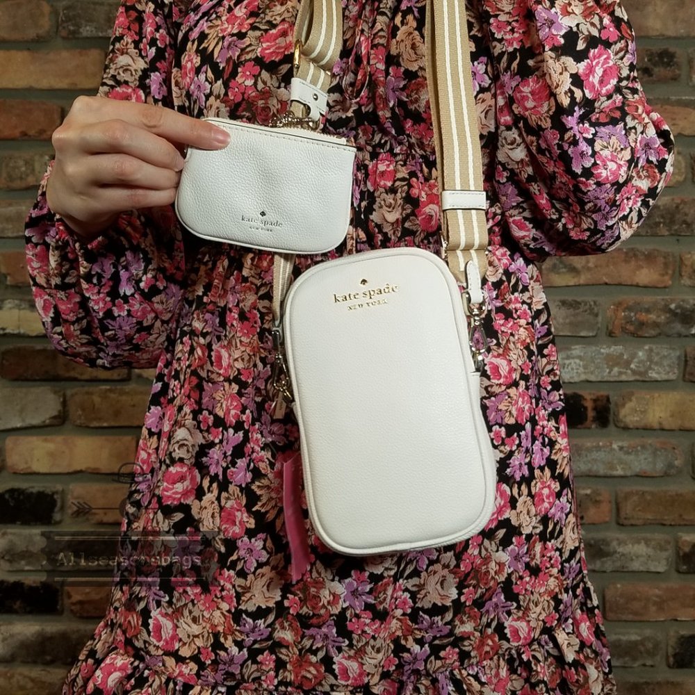 WT Kate Spade Rosie Pebbled Leather North South Phone Zip Crossbody WHITE